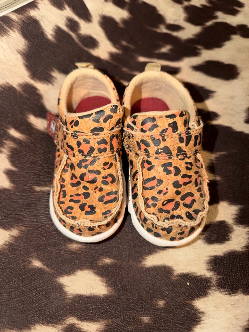 Twisted X Leopard-Print Slip-On Baby Shoes in Tan and Black